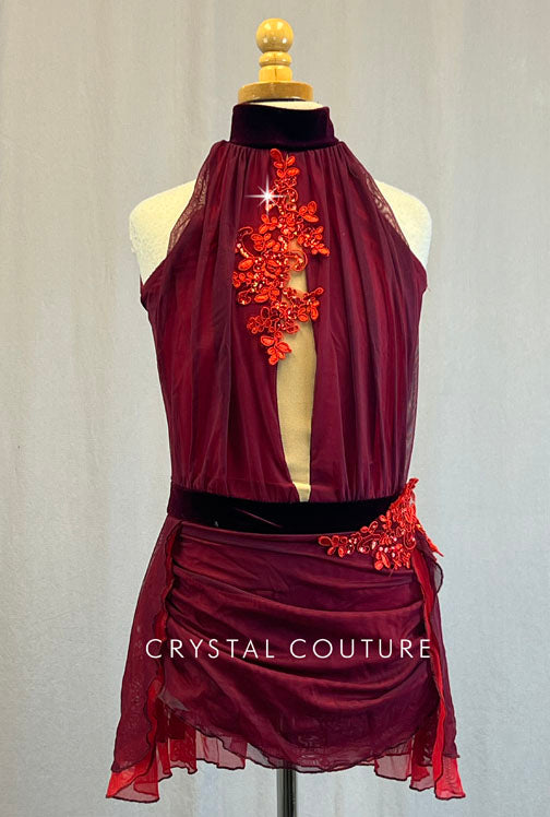 Red Lycra and Purple Mesh Sleeveless Lyrical Dress