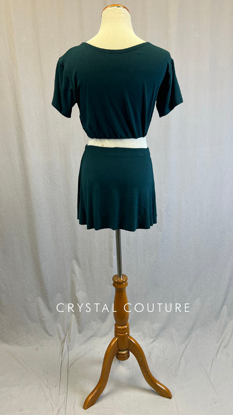 Forest Green Jersey Knit Crop Top and Skirt with Built In Green Lycra Trunks