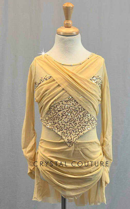 Nude Zsa Zsa Sequin Lycra and Nude Mesh Draped Lyrical Dress Crystal Couture Nude Zsa Zsa Sequin Lycra and Nude Mesh Draped Lyrical Dress Crystal Couture