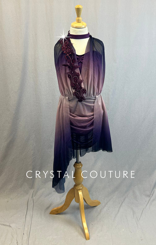 Purple, Mauve, Dusty Pink Ombre Lyrical Dress With Applique