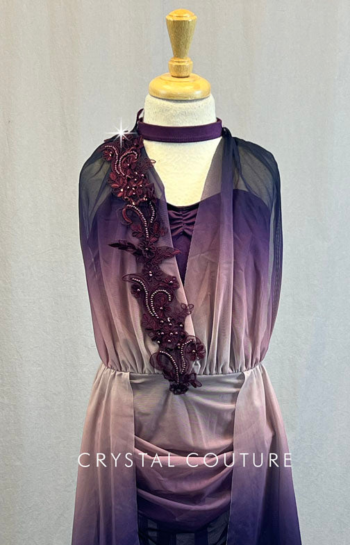 Purple, Mauve, Dusty Pink Ombre Lyrical Dress With Applique