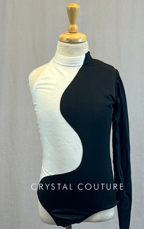 Custom Black and White Half and Half High Neck Leotard With Built In Glove