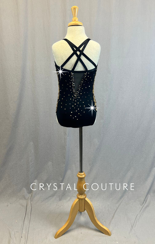 Custom Black Lycra Leotard With Side Panel Sequins and Mesh V