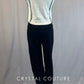 Custom Black High Waisted Pants And White Loose Fitting Top with Raw Edge Black Thread Seams.