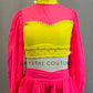 Hot Pink & Neon Yellow Peasant Sleeve Top and Skirt - Rhinestones