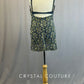 Custom Grey Blue and Yellow Floral Stretch Mesh Slip Dress With Attached Bra and Grey Trunks