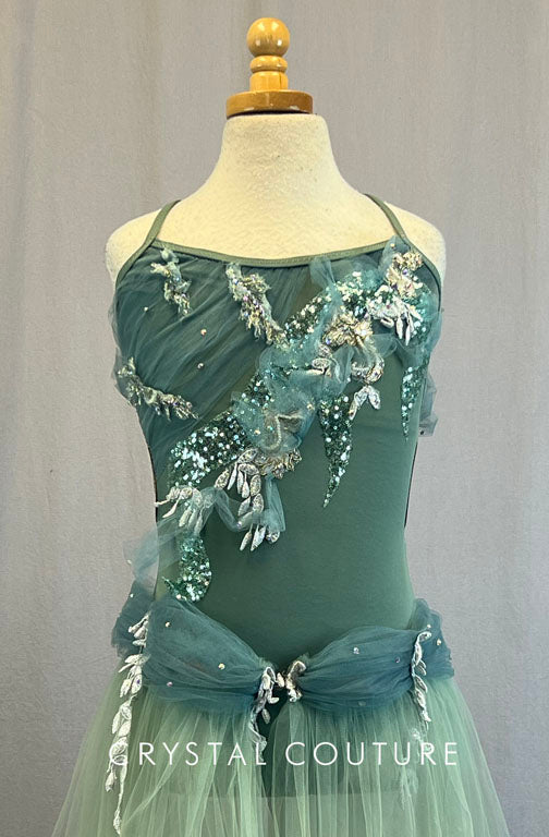 Custom Sea Green Lycra Low Back Leotard with Matching Sea Green Tulle Skirt