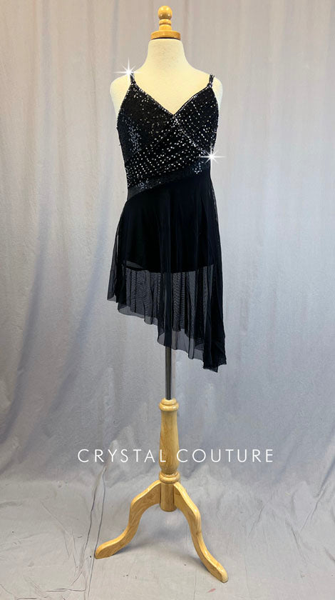 Black Faux Wrap Look Lyrical Dress with Zsa Zsa Sequin, Lycra and Mesh