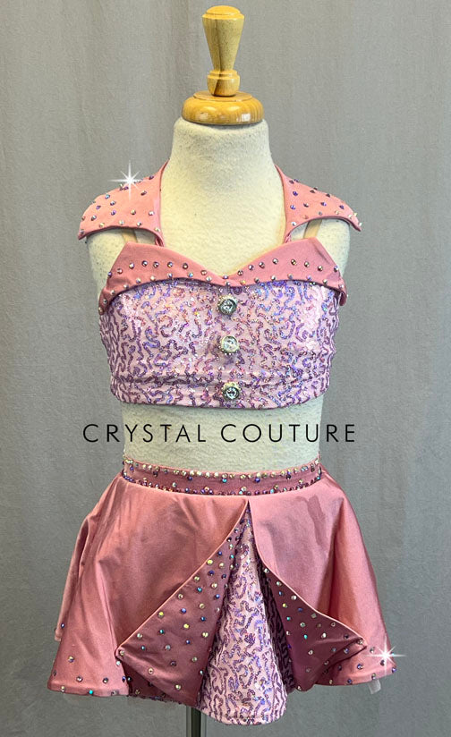 Dusty Pink Zsa Zsa Two Piece with Lapels - Rhinestones