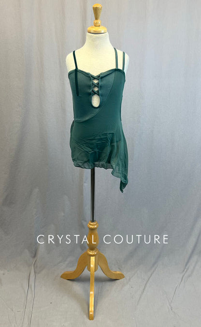 Moss Green Leotard with Mesh Asymetrical Cut Skirt