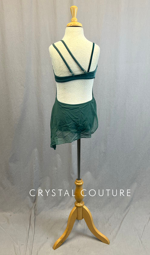 Moss Green Leotard with Mesh Asymetrical Cut Skirt