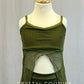 Army Green Bra Top With Connected Dress and Matching Green Trunks.