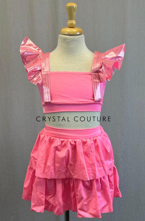 Hot Pink Ruffle Sleeve Top and Tiered Skirt