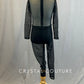 Custom Black Mesh Unitard with Attached Black Trunks and Bra Top