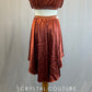 Rust Amber Two Piece with High Low Satin Skirt and Crop Top
