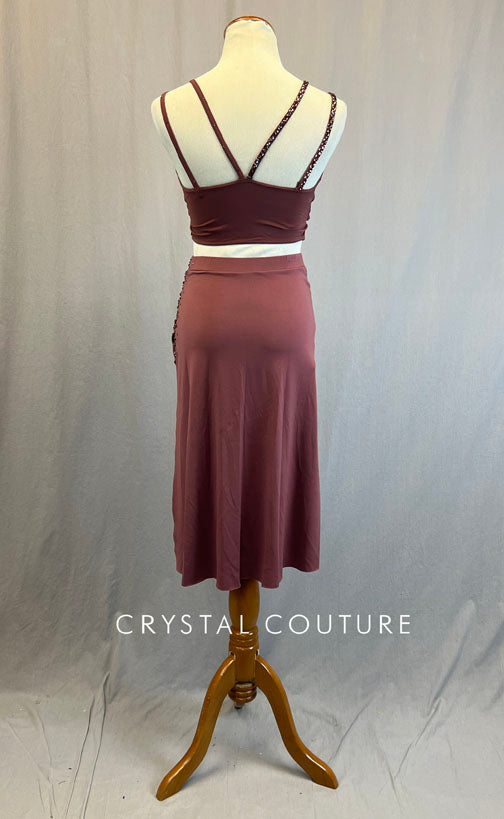 Mauve Two Piece Wrap Bra Top and Skirt, with Built In Trunks
