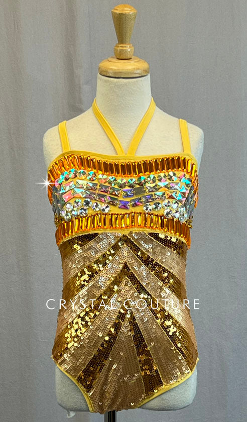 Gold Sequin and Acrylic Rhinestone Leotard