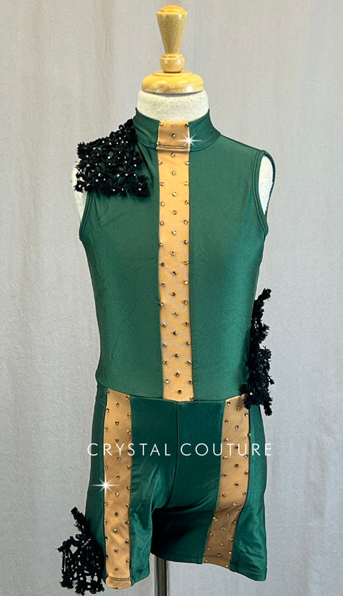 Kelly Green Biketard with Nude Mesh Cutouts