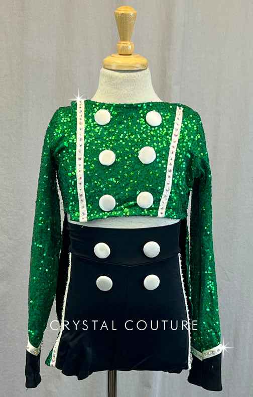 Custom Kelly Green Zsa Zsa Sequin Band Crop Top With Tails and Shorts