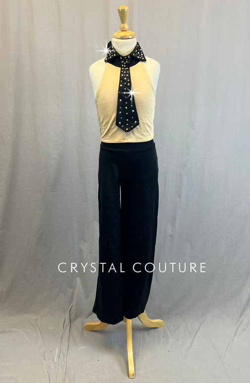 Nude Halter Top with Built in Neck Tie and Jazz Pants