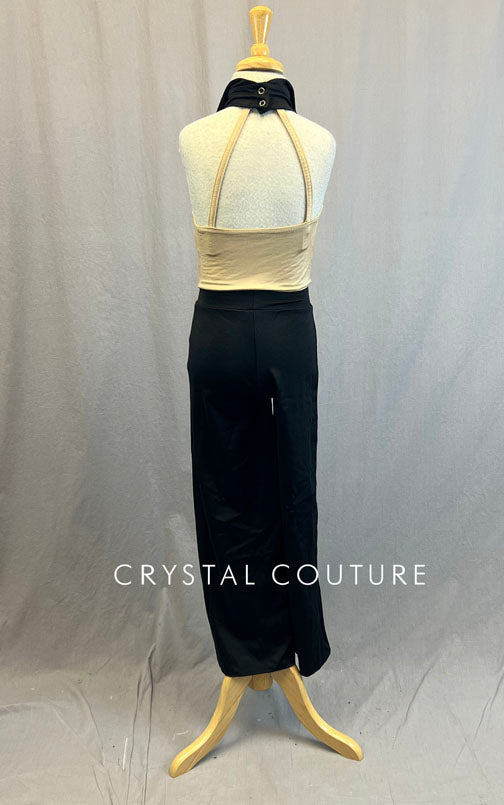 Nude Halter Top with Built in Neck Tie and Jazz Pants