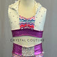 Purple & Pink Chevron Shorts with White Collared Top - Rhinestones