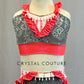 Grey Embossed Velvet Two Piece with Coral Ruffles and Details - Rhinestones