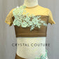 Tan Two Piece with Mesh Shoulders and Mint Appliques - Rhinestones