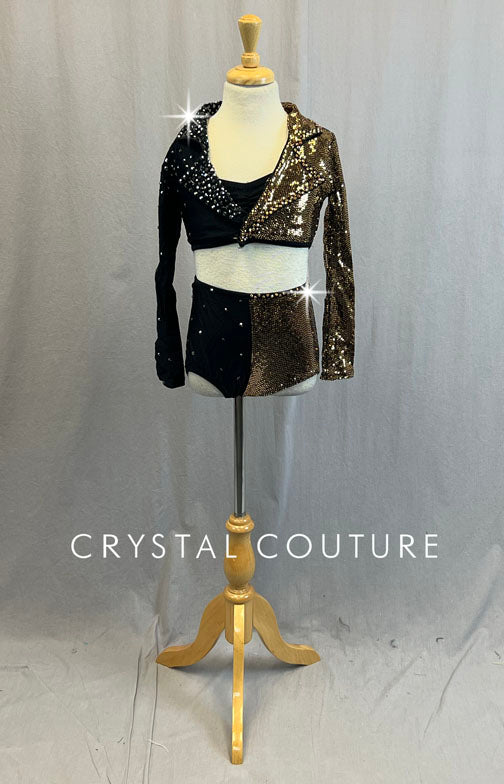 Black & Gold Sequined Cropped Blazer and Trunks - Rhinestones
