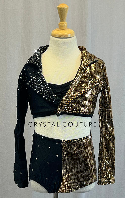 Black & Gold Sequined Cropped Blazer and Trunks - Rhinestones