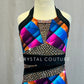 Blue, Pink & Orange Patterned Leotard - Rhinestones