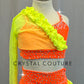 Neon Yellow & Orange Two Piece with Mesh Sleeve and Ruffles - Rhinestones