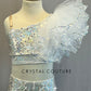 Silver Holographic Two Piece with Asymmetric Tulle Shoulder - Rhinestones