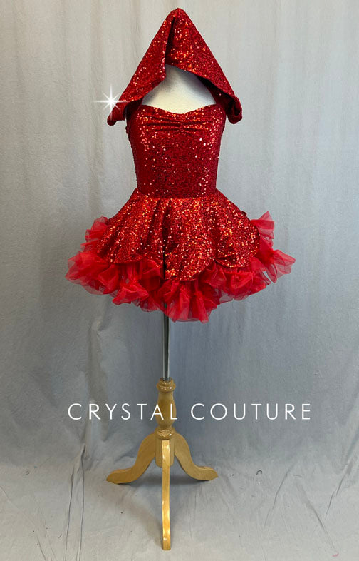 Custom Red Riding Hood Zsa Zsa Dress with Crinoline Skirt - Rhinestones