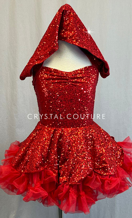 Custom Red Riding Hood Zsa Zsa Dress with Crinoline Skirt Rhinestones