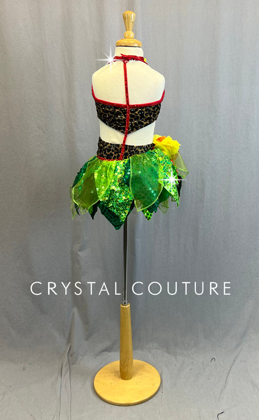 Custom Animal Print Two Piece with Leafy Textured Skirt - Rhinestones