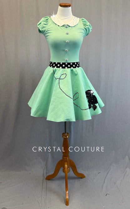 Mint Green 50s Style Poodle Skirt Dress - Rhinestones