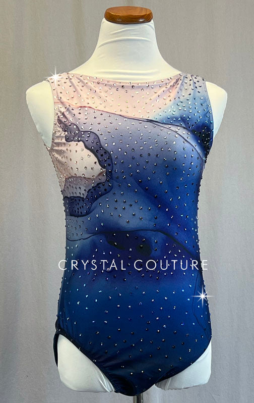 Blue & Pink Watercolor Print Leotard - Rhinestones