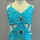 Aqua Blue Connected Two Piece with Strappy Details - Rhinestones