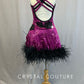 Custom Magenta Dress with Black Appliques and Feather Hem - Rhinestones