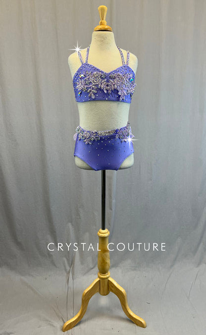 *Brand New* Custom Lavender Two Piece with Lilac Appliques and Ruffle Bustle - Rhinestones