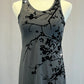 Grey Mesh Dress with Black Velvet Tree Print - Rhinestones