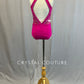 Hot Pink High Neck Leotard with Mesh Inserts - Rhinestones