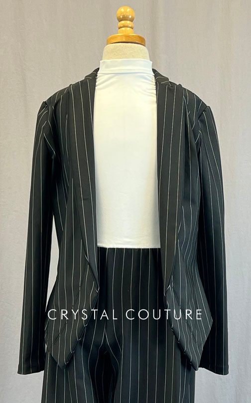 Black Pinstripe Blazer and Wide Leg Pants