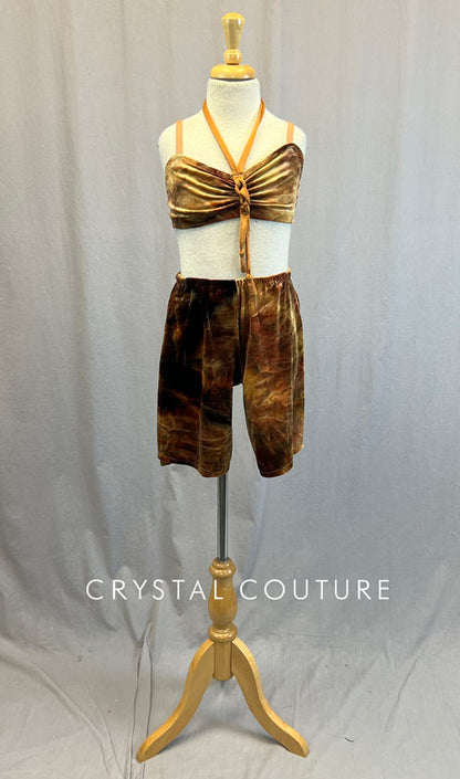 Custom Brown Marbled Velour Top and Shorts