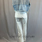 Light Wash Denim Vest with Fringe and White Stretch Jeans - Rhinestones