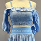 Light Blue Ruched Cold Shoulder Top and Long Skirt - Rhinestones