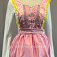 Custom Pink Satin Apron with Ruffles and White Leotard - Rhinestones