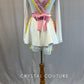 Custom Pink Satin Apron with Ruffles and White Leotard - Rhinestones