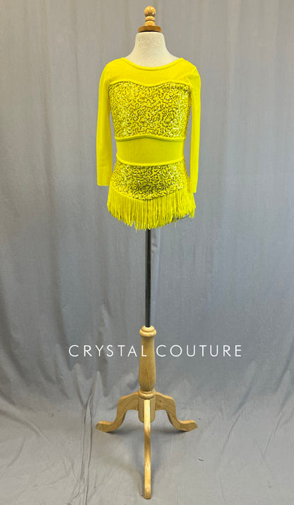 Yellow Zsa Zsa and Mesh Leotard with Fringe Skirt